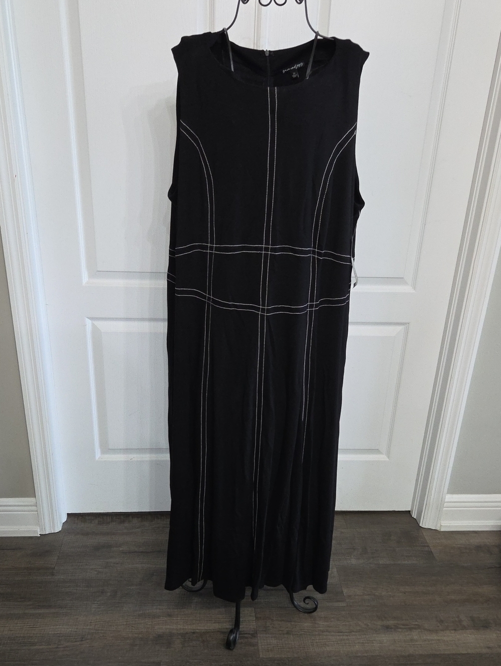 Sleeveless Black Maxi Dress with White Contrast Stitching